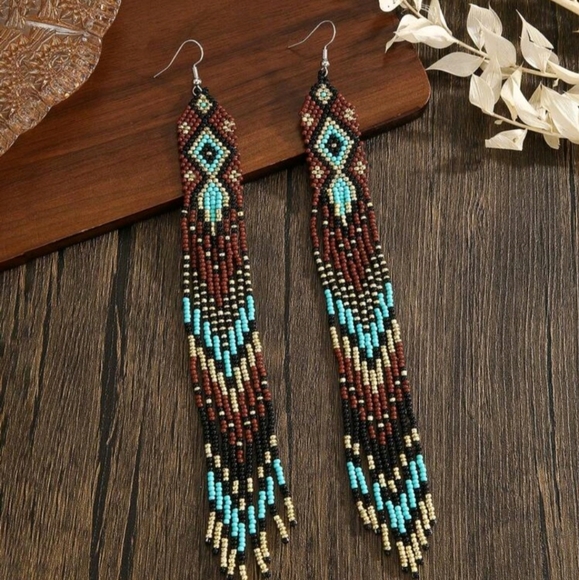 Unique Bohemian Beaded Earrings - New - Picture 3 of 4
